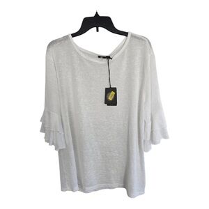 $88 JM Blouse Womens XL White Flutter 3/4 Sleeve Liquid Knit Angel Minimalist